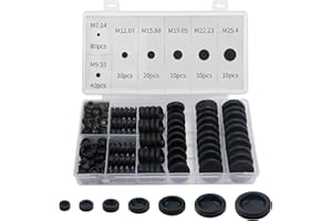 YIXISI 200 Szt. Zestaw Gumowych Przelotek w 7 Rozmiarach, Pierścienie Uszczelniające Przewodnika, Czarne Gumowe Zatyczki do Otworów Uszczelki Przewodów Elektrycznych, do Ochrony Przewodów, Wtyczek