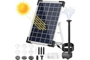 Fontaine Solaire 9V/5 W 170L/h, Pompe à Eau Solaire, avec Tuyau d'eau de 1 m, Câble de 3,25 m, 9 Buses, Pompe Solaire de Bassin, pour Bain d'Oiseaux/Aquarium/Bassin/Jardin/Cascade/Piscine