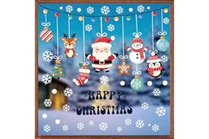 AhfuLife Pegatinas Navideños para Ventanas, Adhesivos Reutilizables Doble Cara de Copos de Nieve para Decoración Navideña y Fiestas de Navidad​​(I: Papá Noel, árbol de Navidad y Muñeco de Nieve)