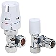 LavaTap Thermostatic Radiator Valve TRV with Lockshield 1/2" x 15mm Angled White Radiator Thermostat Valve