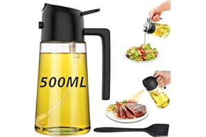 Sungoup 2 en 1 Pulverizador Aceite 500ml, Aceitera Spray de Cristal, Vaporizador Aceite para Freidora de Aire, Cocina, Ensalada y Oliva