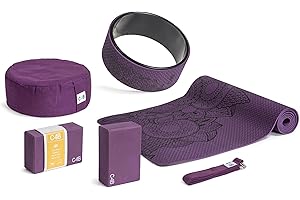 CLUB4BRANDS Set Yoga Grande (6 Pezzi) della C4B Include Tappetino per Yoga, 2 Blocchi Yoga, Fascia Yoga, Ruota Yoga e Cuscino Yoga, Set Yoga Conveniente per Principianti e Professionisti dello Yoga