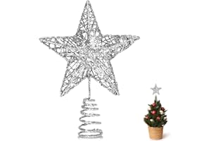 GXFCING Christbaumspitze Baumspitze Kleine Stern Glitzer 3D Metallic Weihnachtsbaumspitze Tannenbaum Spitze Stern für Weihnachtsbaum Christbaumschmuck 15 x 12cm (Silber, S)