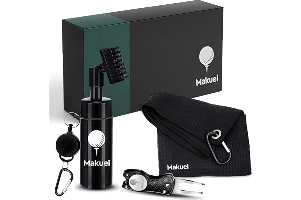 Makuei Accessoires de Golf idéaux pour Votre Sac de Golf - Brosse de Nettoyage de Club de Golf, Golf Divot Tool et Serviette de Golf - Le Cadeau de Golf idéal!