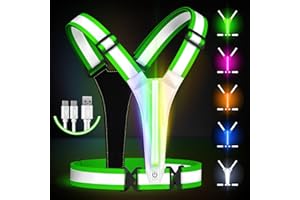 Fokia Kunbio Reflective LED Running Vest, Illuminated Vest, Runner, Night Running, USB Rechargeable, Up to 11 Hours Light with Adjustable Waist/Shoulder for Women, Men