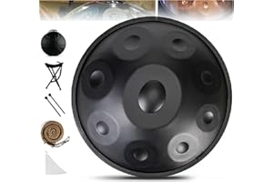 LXXBDDM 9/10/12 notes Handpan Drum Instrument,22 pouces in Handpan Drum In D Minor Percussion,Tambour à main en acier Avec Sac Soft Handpan,2 Maillets Handpan,Stand Handpan,Pour la guérison sonore,Méditation