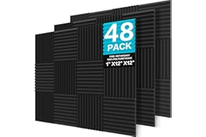 JBER Lot de 48 mousse acoustiques en mousse insonorisants pour studio, 2,5 x 30 x 30 cm – Rembourrage insonorisant en panneau acoustique pour la maison et le bureau, Noir