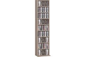 HOMCOM Estantería para CDs y DVDs Soportes para CD Estrechos con 9 Compartimentos Estantes Ajustables para Salón Oficina 33x24x140 cm Madera Natural