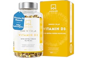 AAVALABS Vitamina D3 2000 UI [Fornitura di 1 Anno] - Integratore Vitamina D 2000 UI con Olio EVO per assorbimento ottimale - Non OGM - Contribuisce alla funzione ossea, muscolare e immunitaria - 365 Capsule