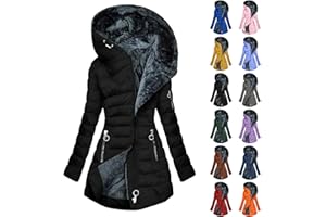 WUSENTOF Wintermantel Damen Lang Warmer Gefüttert Winterjacke Fleece Daunenjacke Winddicht Outdoorjacke Große Größen Damenmantel Mit Kapuze Winter Mantel Bequeme Parkajacke Steppjacke, S-5XL