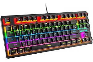 MAMBASNAKE K2 - Tastiera meccanica da gioco con 87 tasti, tastiera compatta con 8 modalità retroilluminata arcobaleno, 12 pulsanti multimediali, 29 tasti anti-ghosting per giocatori e dattilografi