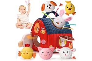 VORENUS Giochi Montessori Neonato 6-12 Mesi - Casa Morbida Animali da Fattoria con Fienile/Sonaglio/Specchio Neonati Montessori Sensoriale Educativo per Bambini 1 2 3 Anni, Regalo Perfetto per Neonati e Prima