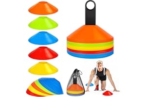 TEGOVE Plots de Marquage pour Football Cône,50 Plots Entrainement, Plots De Marquage pour Football Cône,Plots Sport avec Poignée de Transport Et Sac en Filet,pour Délimitation Entraînement Football