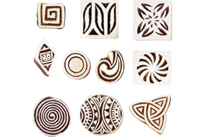 ‎ROYAL KRAFT Royal Kraft Geometrisch Hölzern Drucken Stempel (Set von 10) - DIY Henna Stoff Textil Papier Ton Töpferei Blöcke Htag2162