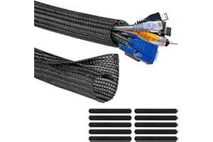 BLEWANDY Cable Management Sleeve 13ft Cable Sleeve Adjustable Braided with 10Pcs Cable Ties, Cord Organizer Prevent Pet from Chewing Cord, Wire Tidy Wrap for PC TV Office Home Theater Car(∅ 0.75'') Black