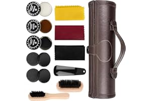 KIGHDEL Shoe Polish Kit Shoe Cleaning Kit 12 PCS Boot Polish Kit for Brown Black Leather with Brush Travel Case Leather Shoe Care Kit for Leather Boots and Shoes Care and Cleaning (Brown)