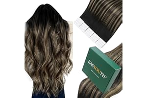 ‎EASYOUTH Easyouth Extensions Tape in Echthaar Glue in Haar Extensions 40 cm 40g Farbe Aus Schwarz Mix Honigblond und Aus Schwarz Skin Wefts Echthaar Extension #1B/27/1B