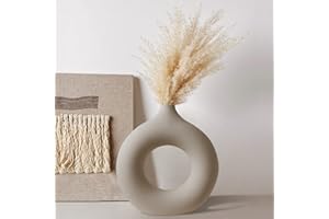 SIGHTDAY Vase Für Pampasgras,Moderne Vasen Deko,Kreative Donut Vase Wohnkultur,vase beige Keramik Für Dekorationen aus getrockneten Blume,Home Office Dekor,Geschenk für Einweihungsparty feiern(Beige-M)