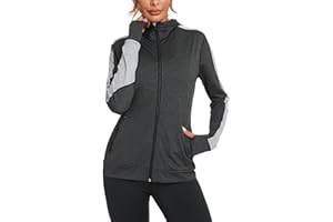 Wayleb Womens Zip Up Hoodie Sports Jacket, Ladies Hoodies Long Sleeve Gym Tops Hooded Sweatshirt for Women, Running Jacket Workout Coat with Pockets and Thumb Holes