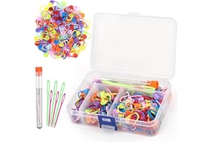 Coopay Marcadores de Punto y Agujas de Coser - 300 Marcadores y 15 Agujas - Accesorios de Colores para Ganchillo y Punto Con Caja