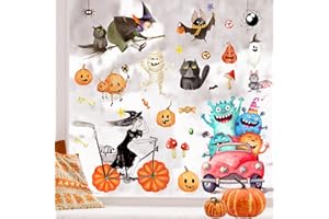 ADQUATOR 6sheets 8×12inch Halloween Window Stickers,Reusable Double Sides Monster Ghost Sorceress Window Cling Thanksgiving Party Decorations