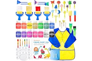 Shuttle Art Set Colori a Dita per Bambini Lavabili 46 Colori per Bambini con 14 Tempere Lavabili (60ml), Pennelli, Libro da Disegno, Spugna, Tavolozza, Grembiule, Non tossico