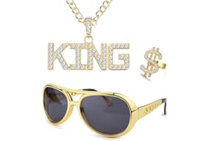 YADOCA Goldkette Herren 70er 80er 90er Jahre Outfit Herren Zuhälter Kostüm Hip Hop Kostümset, Fake Dollar Sign Halskette, Hip Hop Ring Hippie Brille für Hippie Rapper Disco Outfit