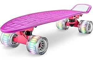 Hurtle Skateboard Kinder ab 6 Jahre, Mini Skateboard mit LED Leuchtrollen, 55cm Pennyboard mit Anti- Rutsch Deck für Mädchen & Junge, Cruiser LED, Kaykay- für Anfänger & Fortgeschrittene, Max100kg