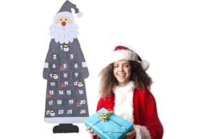 Gxhong Calendario de Adviento de Papá Noel, Calendario de Cuenta Regresiva Colgar en la Pared con 24 Bolsillos, Calendario de Adviento de Fieltro Navideño Decoración de la Oficina en Casa- Gris