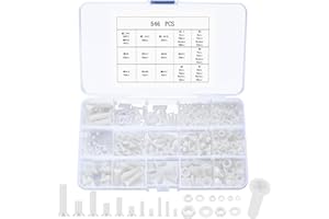 MYHONGLE 546 Pz Set di Viti M2.5 M3 M4 M5 M6 Viti Bulloni a Testa Piatta e Dadi e Rondelle Set, Viti a Testa Svasata e Dadi in Nylon Bianco, Viti a Testa Piatta in Plastica Bianco per Macchine
