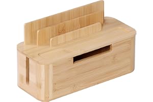 Relaxdays kabelbox för 2 grenuttag, bambu, HBT: 16 x 30 x 13 cm, natur