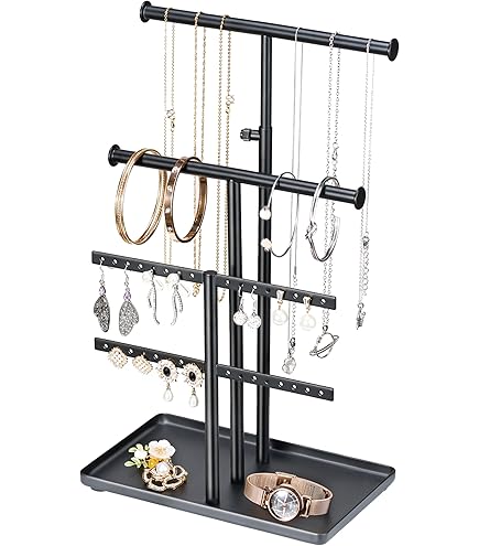 Oorbellen Opbergrek 120 Plaatsen – 5-Lagen Sieraden Display met Houten Basis (Zwart/Wit) – Eenvoudig Opzetten