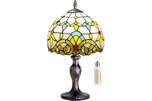 MIAOKE lámpara tiffany, Lámpara de mesa de vitrales con base delgada de hoja de metal antiguo para espacios pequeños de sala de estar, dormitorio, luz de escritorio de banquero (Barocco)