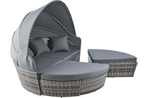 VONLUCE Isola - Tumbona convertible para tomar el sol, juego de 4 tumbonas para el salón, varios muebles de jardín, piscina, color gris