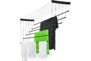 Kadax Taktorkställning för kläder, väggtorkställning med 6 polyetentäckta stålvajrar, lastkapacitet 12 kg (6 x 130
