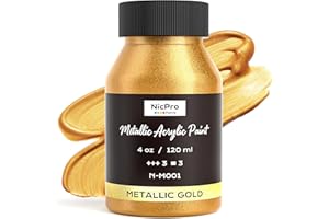 Nicpro Metallic Gold Acrylic Paint, 4oz/120ml Gold Leaf Paint, Non Toxic, Non Fading Craft Paints for Metal, Wood, Clay, Fabric, Canvas, Furniture, Handcrafts, Art Supplies