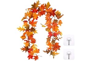 KAYAN Künstliche Ahornblätter Girlande Herbstgirlande 175 cm Herbstblätter Reben Seide Ahornblatt Girlande Hängepflanze für Hausgarten, Wand, Tür, Kamin, Halloween, Party, Erntedankfest Herbstdekorationen