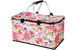 GENERIC Großer Picknickkorb – tragbare 30-l-Picknickbox, isolierter Picknickkorb | Picknicktasche aus Oxford-Stoff mit Griff, faltbarer Picknickkorb, leerer Campingkorb für Outdoor-Wandern, Camping und Pickni