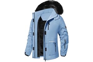 Voqeen Chaqueta de Esquí Invierno para Mujer Termica Abrigo de Nieve Impermeable de Montaña Forro Polar Antiviento Cazadora con Capucha