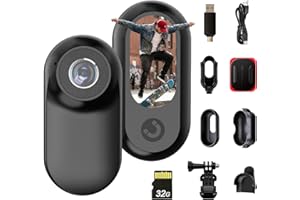 fceoul Mini Action Cam 1080P Telecamera Portatile Body Cam Magnetica, Telecamera Casco con Memoria 32GB e Accessori Completi, per Bici, Moto, Esterno e Animali Domestici (Nero)