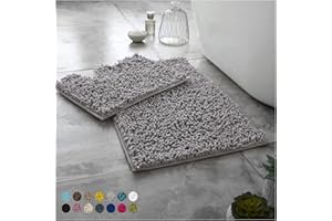 Lions Luxury 2 Piece Loop Bath Mats for Bathroom - Non Slip Chenille Bath Mat Set Rugs, Extra Soft with Water Absorbent Pedestal Bathmat Shower Toilet Mat, Silver