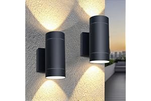 EBION Outdoor Wall Lights,Up and Down Lights Outdoor IP65 Waterproof, Aluminium Black Exterior Outside Wall Lights Mains Powered,Garden Wall Lamp for Front Door,Garden,Garage,Porch,Patio,2 Pack