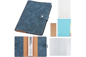 Yarotm Quaderno ad Anelli A5 - Taccuino A5 con Raccoglitore ad Anelli Ricaricabile - Quaderno Quadretti 5mm Fogli di Ricarica in Pelle ad Anelli - 100GSM Carta Blocco Note Blu Demin