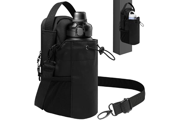 Alaoo Magnetisk gymväska, magnetisk vattenflaska väska med mobiltelefonfack, flaska pouch hållare med justerbar axelrem, flas