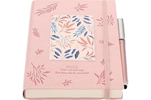 MLJTOYO Dziennik 2026 A5 dzień na stronę, organizer agendy, planer dzienny od stycznia 2026 do grudnia 2026, tygodniowy miesięczny planer z długopisem, naklejkami (ROŻOWY 2026, A5)