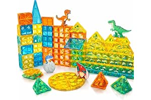 Wonder Toys Isprinsesslott klassiskt magnetiskt konstruktionsset för barn från 3 år (63-delat set med dinosauriervärld)