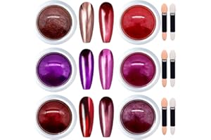 GZMAYUEN Chrome Nail Powder Mirror Effect Metallic Powder for Nails, 6 Color Red Chrome Dip Powder Nail Pigment for DIY Gel Polish Nail Art