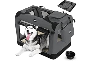 Leopet® Sac de Transport pour Chiens - Gamelle et Sac de Rangement, Pliable, Respirant, Tapis Amovible - Bagage, Panier de Transport pour Animaux de Compagnie (Anthracite, XXL: 91x64x64 cm - LxLxH)