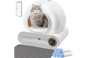 XQDKoon Lettiere Autopulenti Gatti 65L + 9 L con 5 Sacchi Spazzatura e Tappetini Lettiera Gatti, Controllo APP, Deodorante Ionico Lettiera Autopulente per Gatto (A)