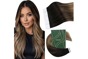 Ugeat Extension Capelli Veri Biadesivo Balayage Marroni Extension Biadesivo Da Castano Scuro A Marrone Chiaro Con Biondo Scuro Remy Adesive Capelli Veri 30cm 12 Pollice 20 Fasce 30g